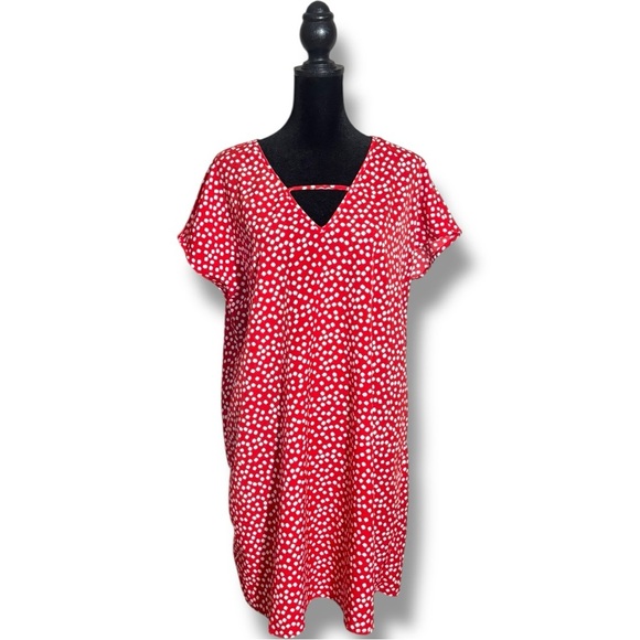 Shein Vibrant Red & White Floral Ditsy Print Front Cutout Lightweight Mini Dress - Picture 2 of 16